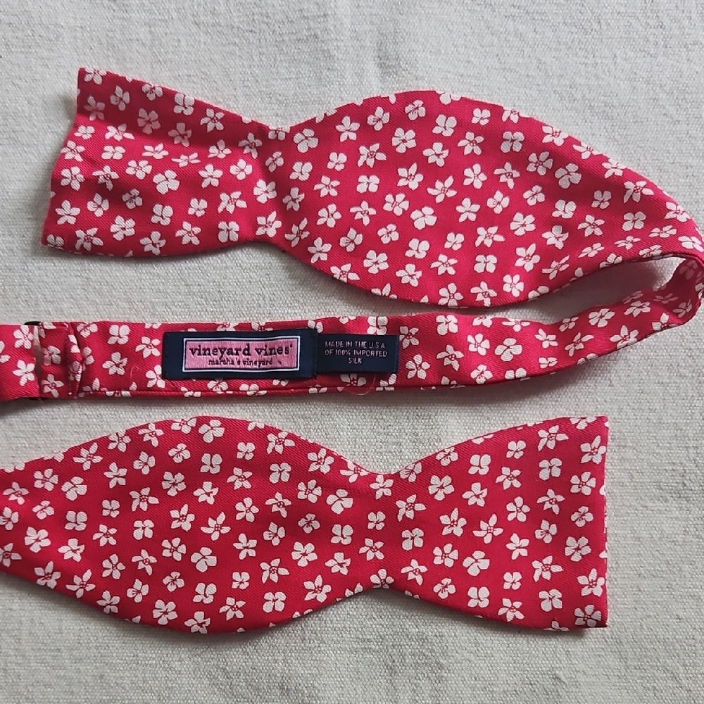 Vineyard Vines Red Floral Silk Bow Tie